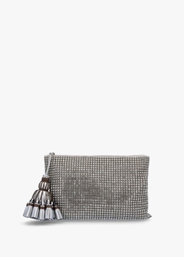 Georgiana Silver Crystal Mesh Cutch Bag