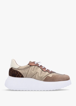 Roma Taupe Mixed Textile Chunky Trainers