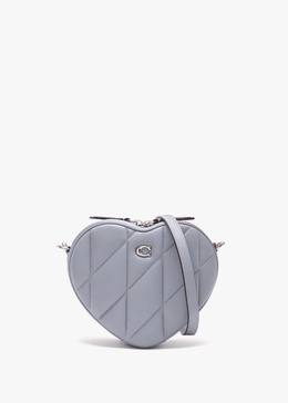 Heart Quilted Grey Blue Leather Cross-Body Bag