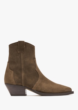 Addax Tan Suede Western Ankle Boots