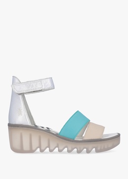 Bono Cloud Turquoise Silver Tumbled Leather Low Wedge Sandals