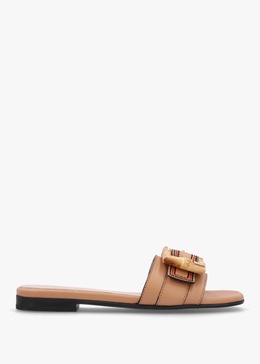 Ellis Tan Leather Bamboo Buckle Flat Mules