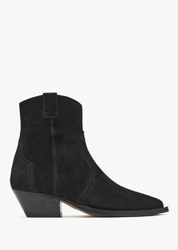 Addax Black Suede Western Ankle Boots