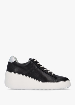 Delf Black Silver Leather Wedge Trainers