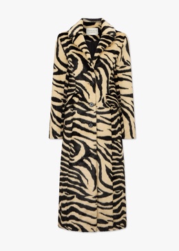 Nora Zebra Print Faux Fur Longline Coat