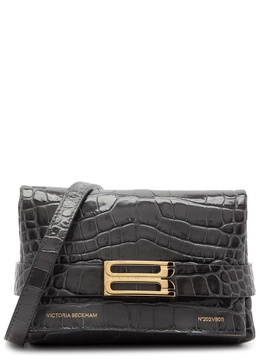 Buckle mini crocodile-effect leather pouch