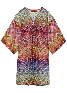 Zigzag-intarsia fine-knit kaftan 