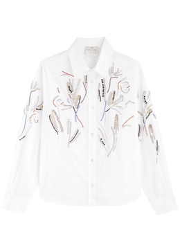 Crystal-embellished cotton-poplin shirt