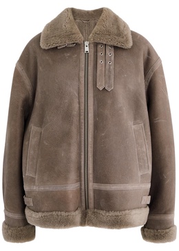 Sona shearling-trimmed leather aviator jacket