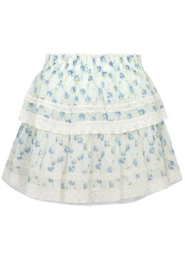 Ruffle floral-print cotton mini skirt