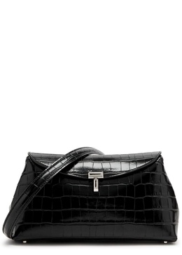 T-Lock crocodile-effect leather clutch 