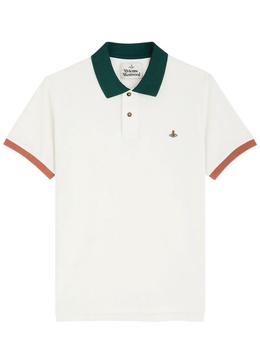 Orb-embroidered piqué cotton polo shirt