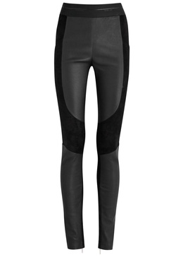 Racer panelled leather and suede leggings