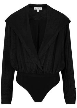 Hooded satin-jacquard bodysuit 