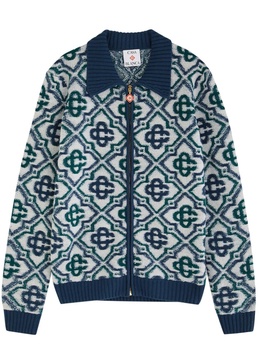 Logo-monogrammed intarsia wool-blend cardigan 