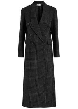 Checked double-breasted wool-blend coat 