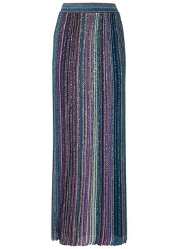 Striped embellished metallic-knit maxi skirt 