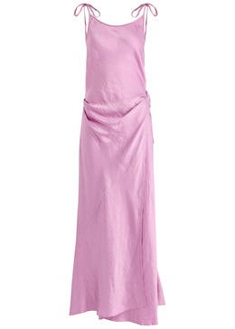 Crinkled satin maxi wrap dress 