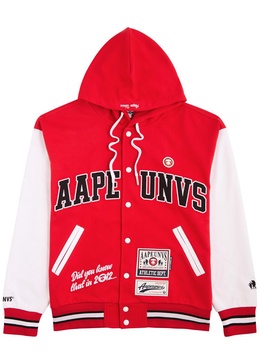 Logo hooded jersey varsity jacket 