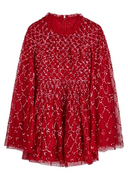 Heart Lattice embellished cape-effect mini dress