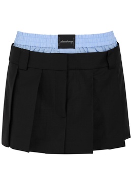 Boxer-effect pleated wool-blend skort