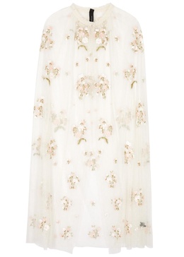 Posy floral-embroidered tulle cape 