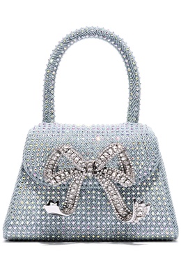 Micro crystal-embellished denim top handle bag