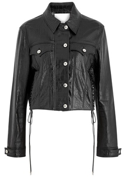 Crocodile-effect glossed leather jacket