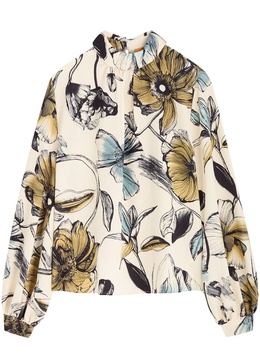 Floral-print cloqué blouse