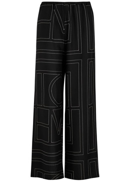 Logo-embroidered silk-satin trousers