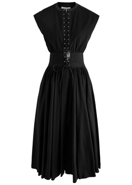 Leather-trimmed cotton maxi dress