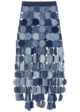 Laser-cut denim maxi skirt 