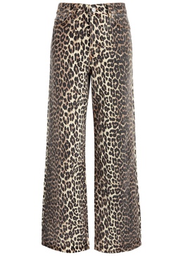 Leopard-print straight-leg jeans 