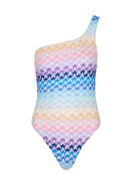 knitted-overlay one-shoulder swimsuit