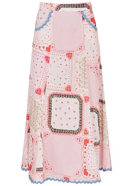 Hyan printed cotton-blend midi skirt 