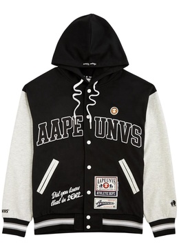 Logo hooded jersey varsity jacket 