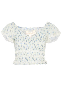 Beaming floral-print smocked cotton top