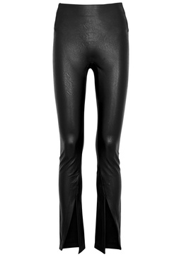 Split-hem faux leather leggings 