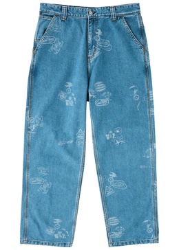 Stamp printed straight-leg jeans 