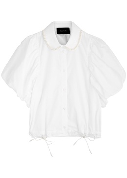 Faux pearl-trimmed cotton shirt 