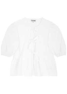 Tie-front cotton-poplin blouse 