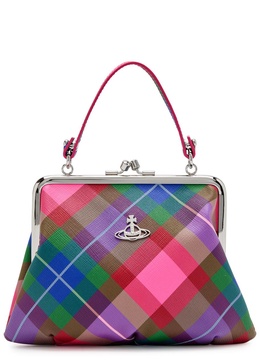 Granny Frame tartan leather top handle bag