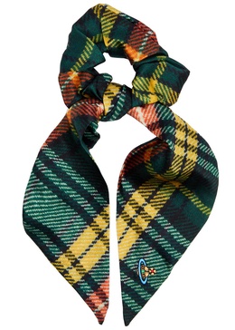 Tartan orb-embroidered silk scrunchie