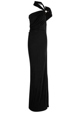 Bezel Quartz one-shoulder draped jersey gown