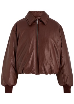 Padded faux leather bomber jacket