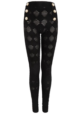 Button-Detail Openwork Leggings 