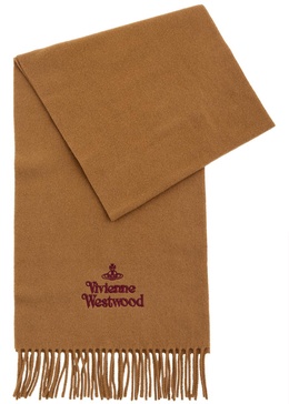 Logo-embroidered wool scarf