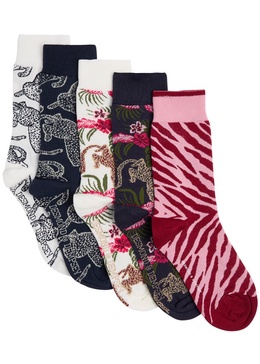 Patterned cotton-blend socks - set of five