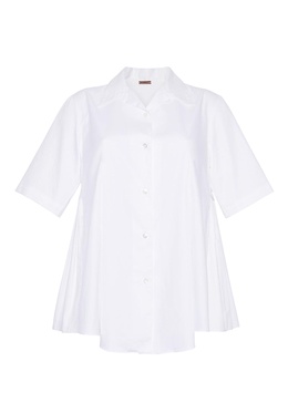 short sleeve side gathered top in cotton poplin