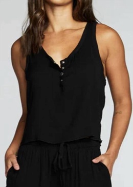 heirloom wovens cropped snap front racerback henley in true black